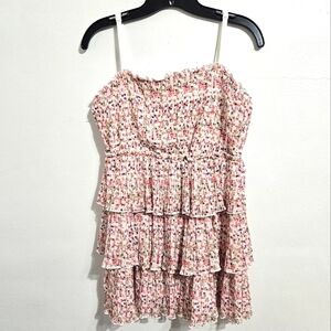 The Pink Box tiered ruffle pleated mini dress. Size M